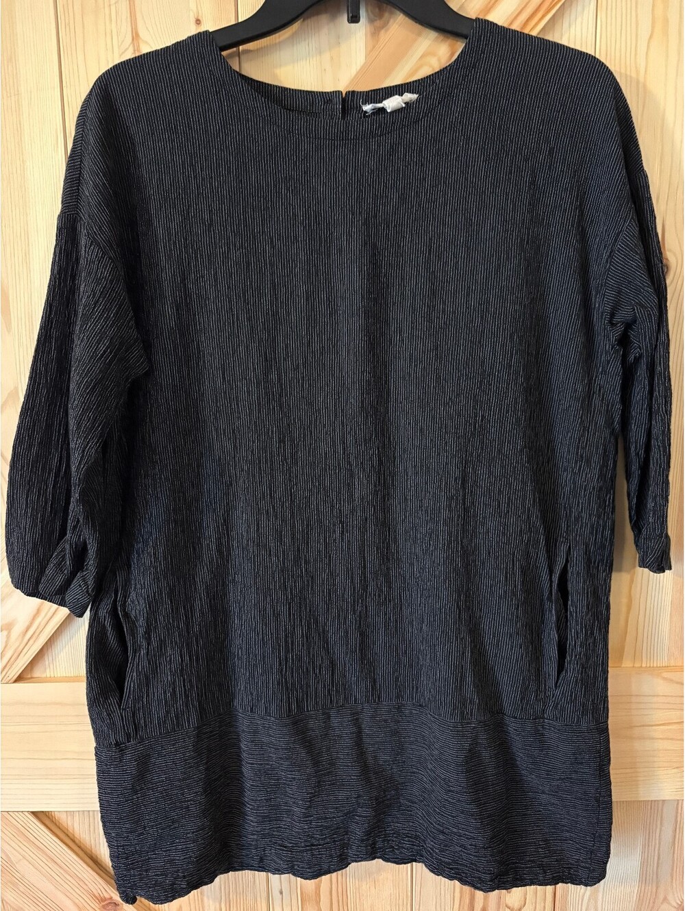 Eileen Fisher Black Textured Tunic Top with Pockets XS